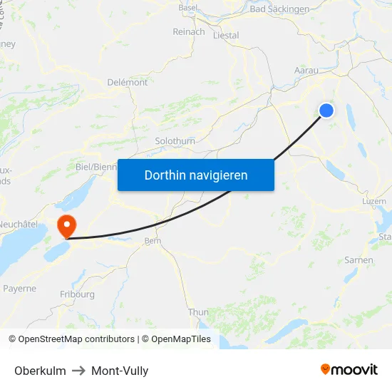 Oberkulm to Mont-Vully map