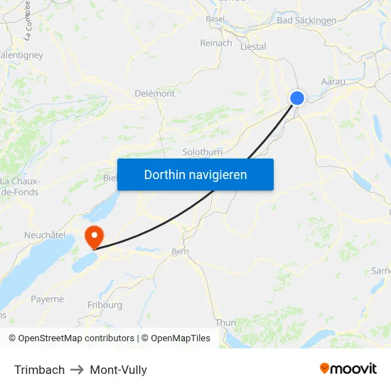 Trimbach to Mont-Vully map