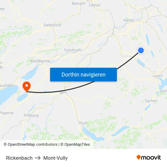 Rickenbach to Mont-Vully map