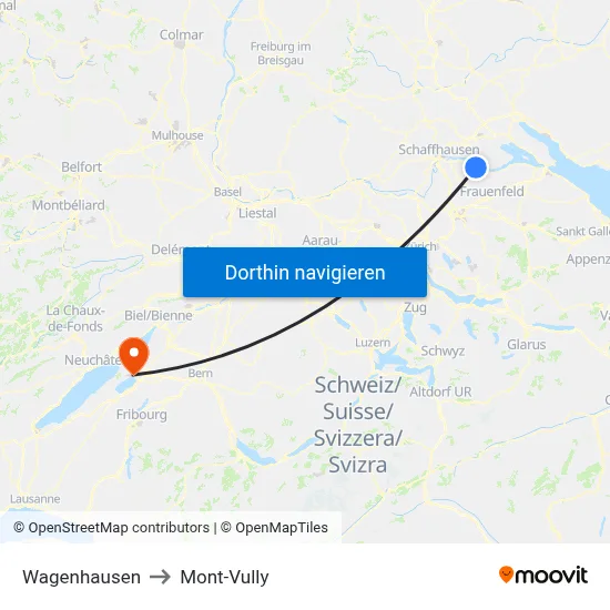 Wagenhausen to Mont-Vully map