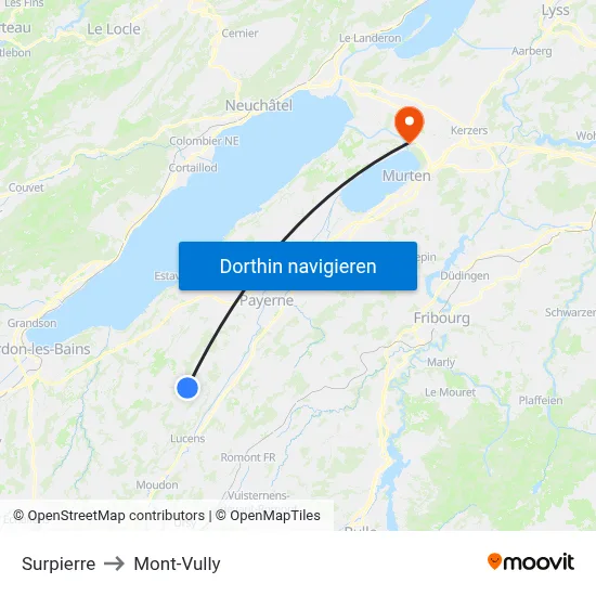 Surpierre to Mont-Vully map