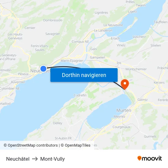 Neuchâtel to Mont-Vully map
