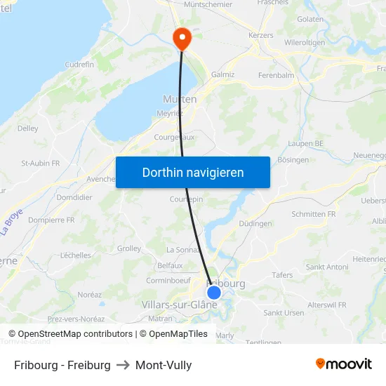 Fribourg - Freiburg to Mont-Vully map