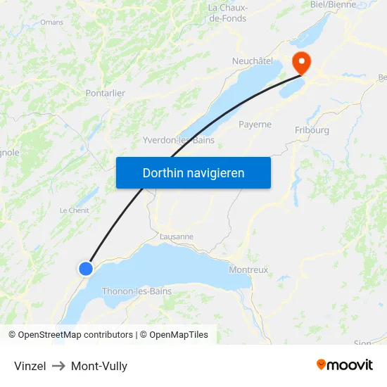 Vinzel to Mont-Vully map