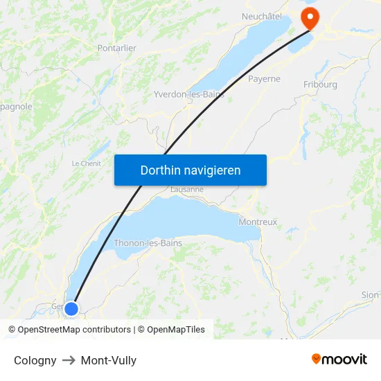 Cologny to Mont-Vully map