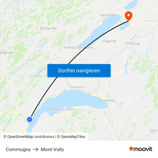 Commugny to Mont-Vully map