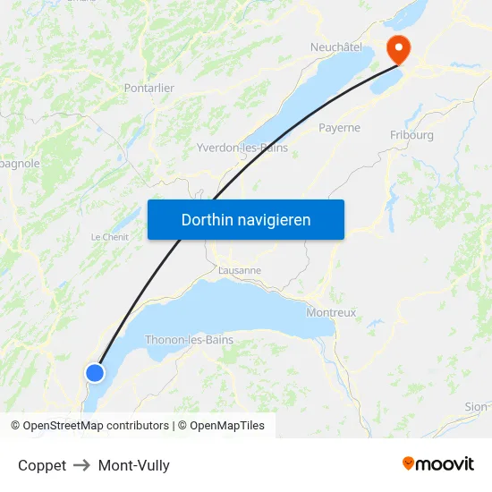 Coppet to Mont-Vully map