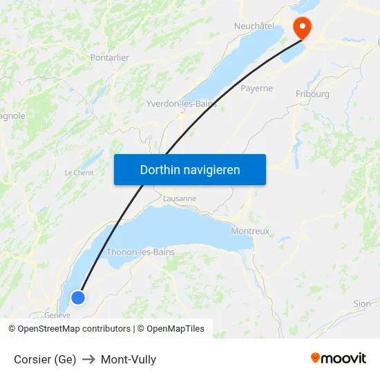 Corsier (Ge) to Mont-Vully map