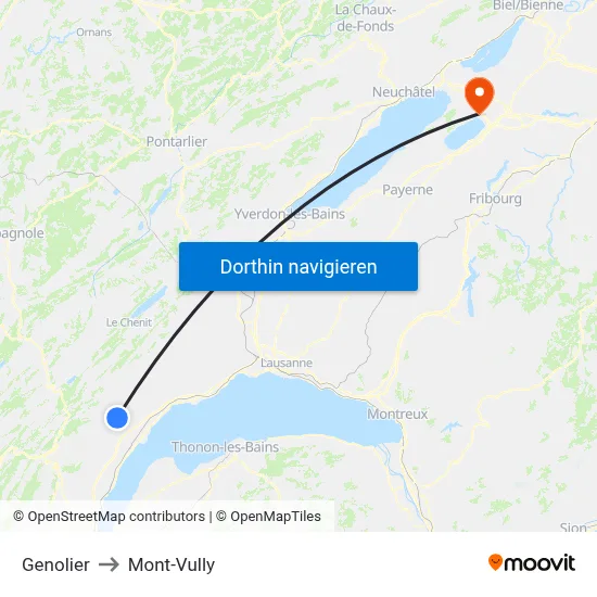 Genolier to Mont-Vully map