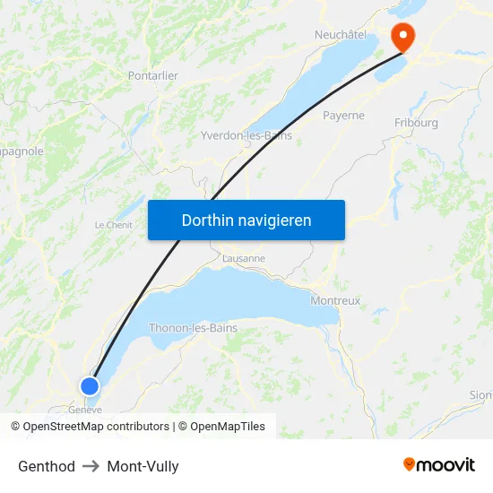 Genthod to Mont-Vully map
