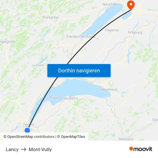 Lancy to Mont-Vully map