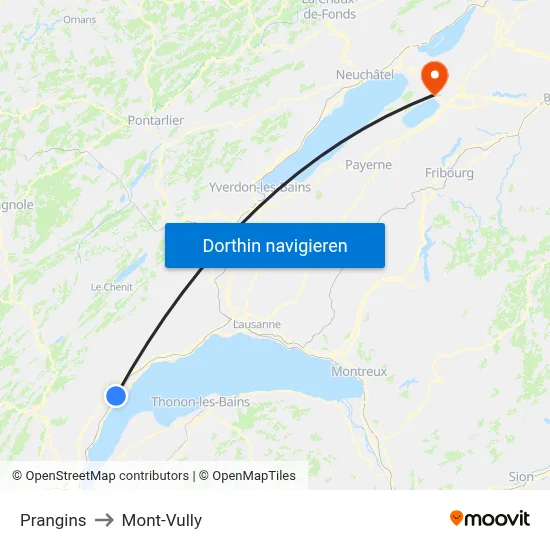 Prangins to Mont-Vully map