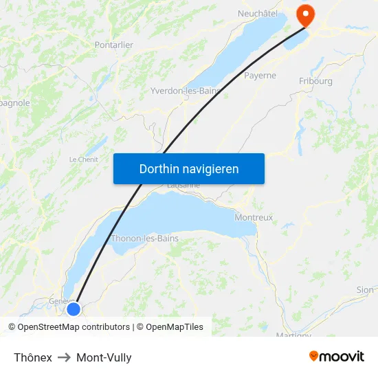Thônex to Mont-Vully map