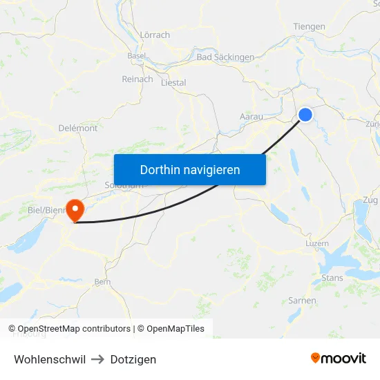Wohlenschwil to Dotzigen map