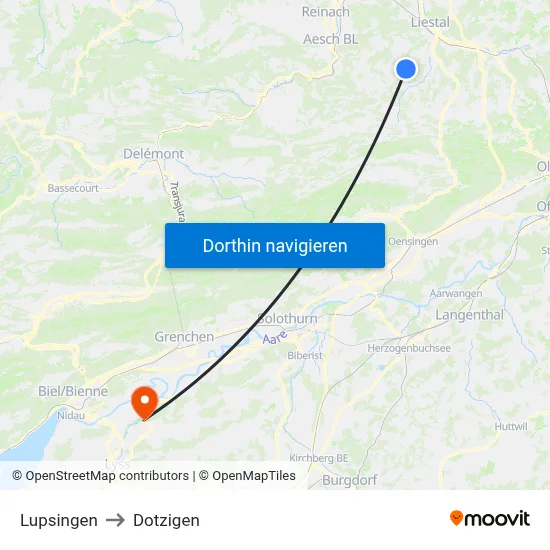 Lupsingen to Dotzigen map