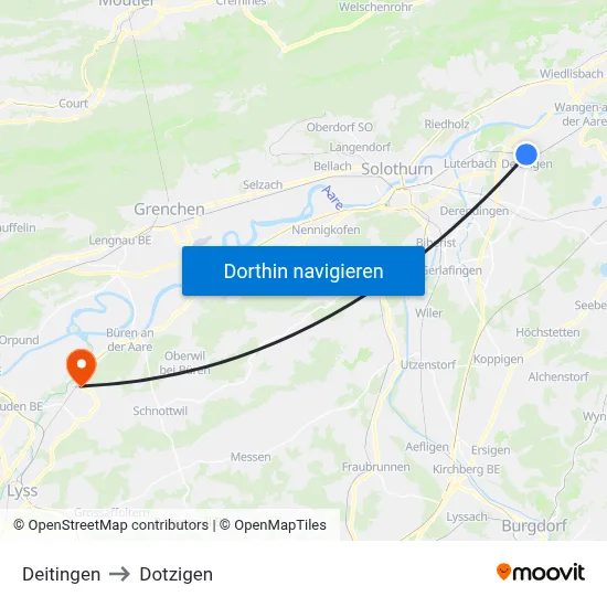 Deitingen to Dotzigen map