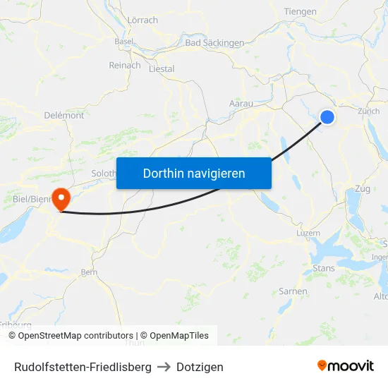 Rudolfstetten-Friedlisberg to Dotzigen map