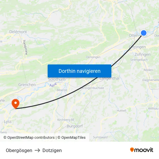 Obergösgen to Dotzigen map