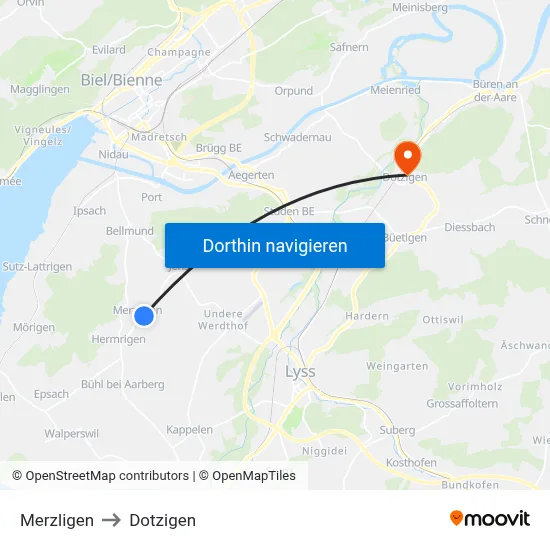 Merzligen to Dotzigen map