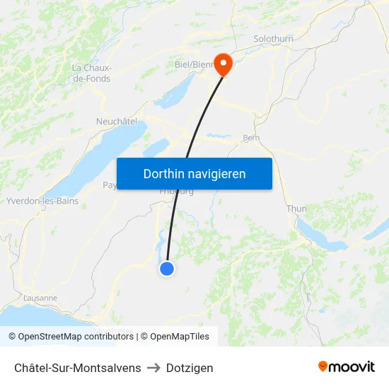 Châtel-Sur-Montsalvens to Dotzigen map