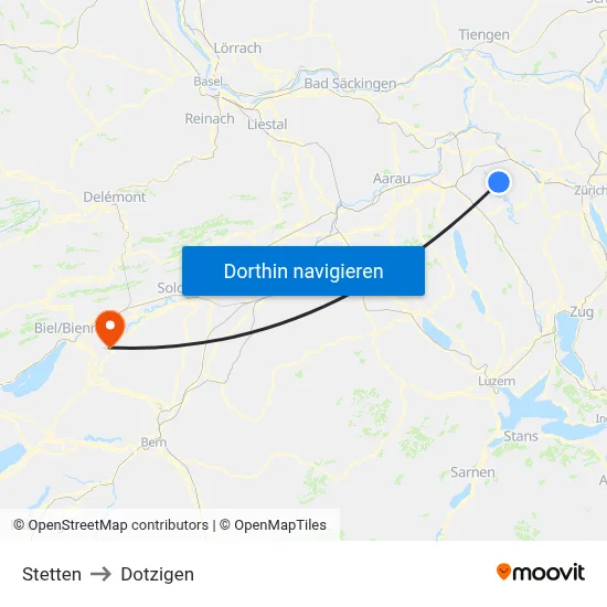Stetten to Dotzigen map