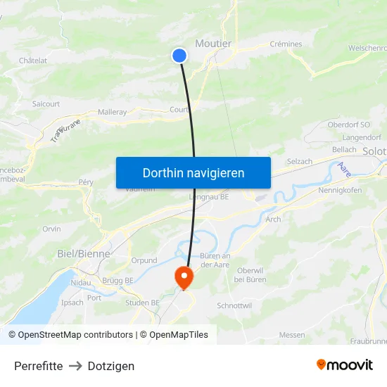 Perrefitte to Dotzigen map