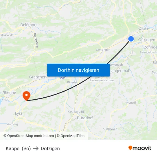 Kappel (So) to Dotzigen map