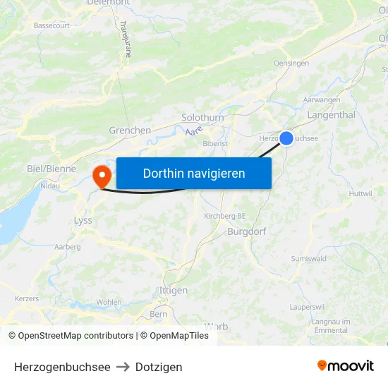 Herzogenbuchsee to Dotzigen map