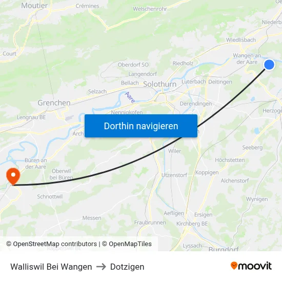 Walliswil Bei Wangen to Dotzigen map
