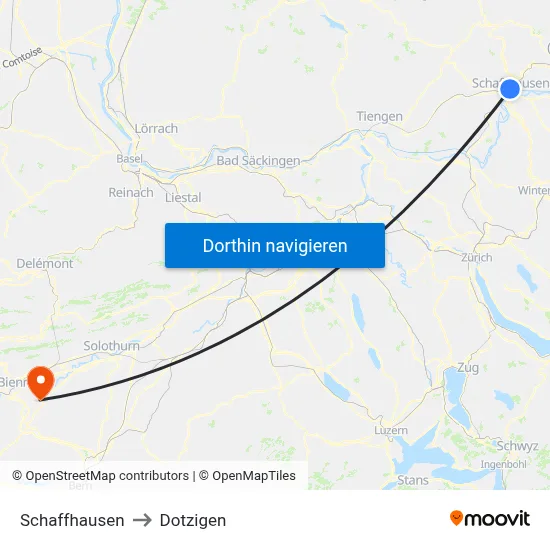 Schaffhausen to Dotzigen map