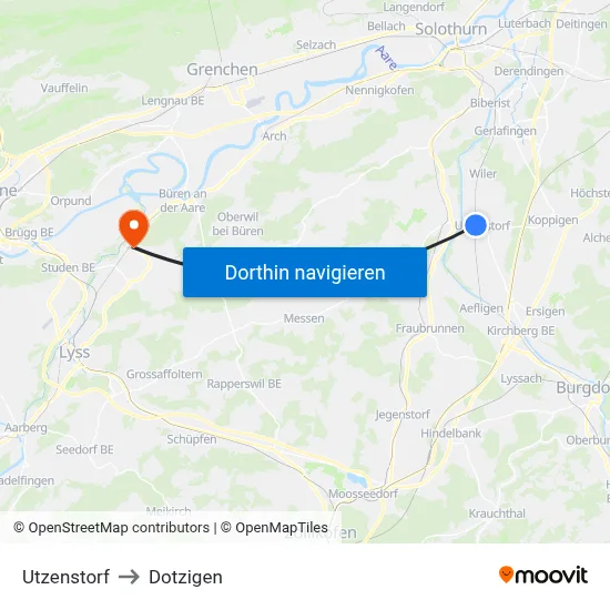 Utzenstorf to Dotzigen map