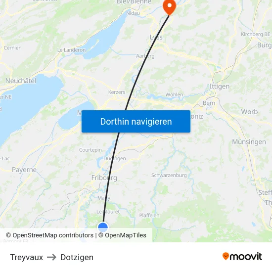 Treyvaux to Dotzigen map