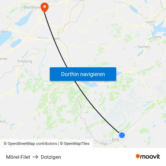 Mörel-Filet to Dotzigen map