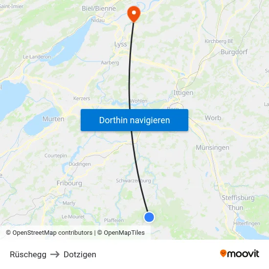 Rüschegg to Dotzigen map