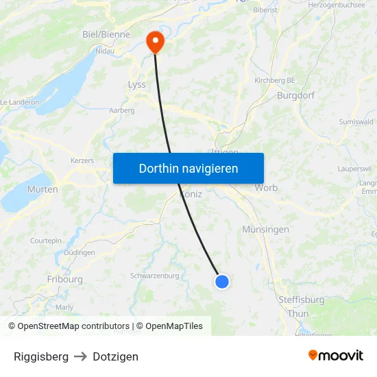 Riggisberg to Dotzigen map