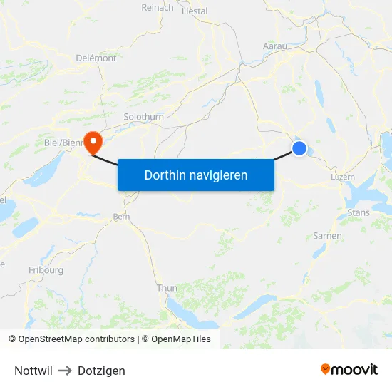 Nottwil to Dotzigen map