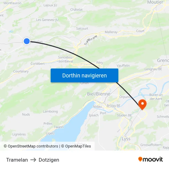 Tramelan to Dotzigen map