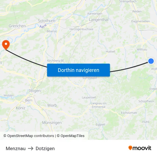 Menznau to Dotzigen map