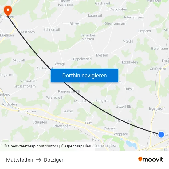 Mattstetten to Dotzigen map