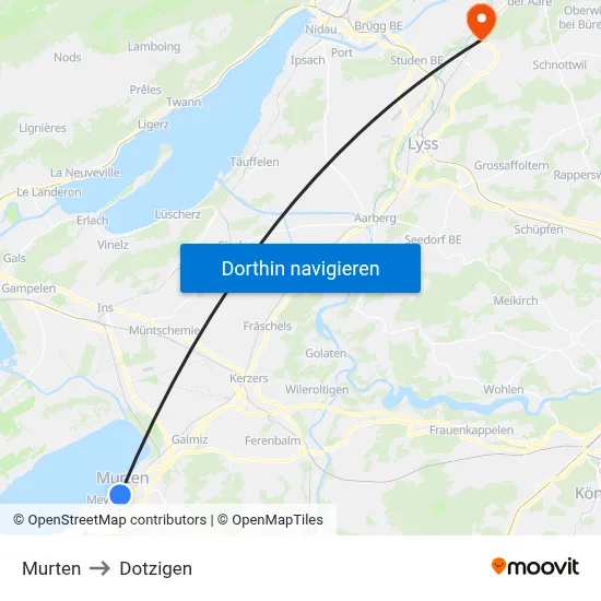 Murten to Dotzigen map