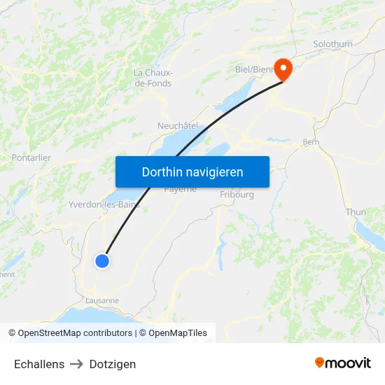 Echallens to Dotzigen map