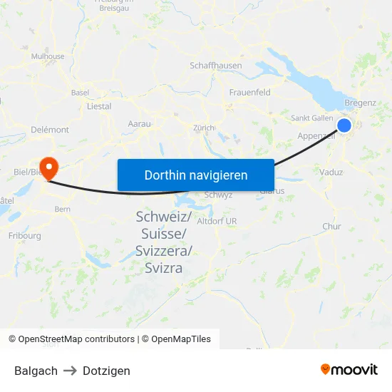 Balgach to Dotzigen map