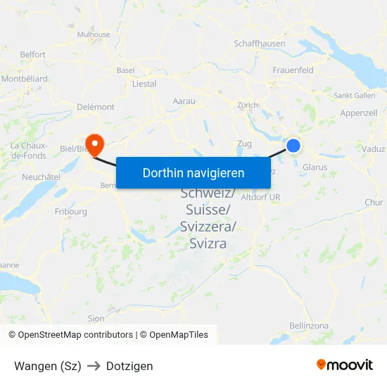 Wangen (Sz) to Dotzigen map