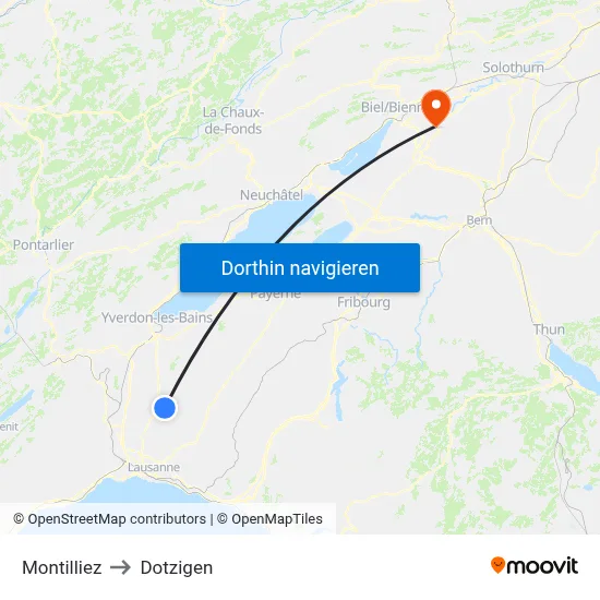Montilliez to Dotzigen map