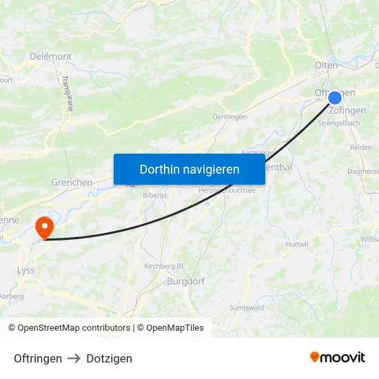 Oftringen to Dotzigen map