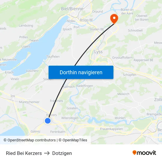 Ried Bei Kerzers to Dotzigen map