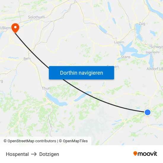 Hospental to Dotzigen map
