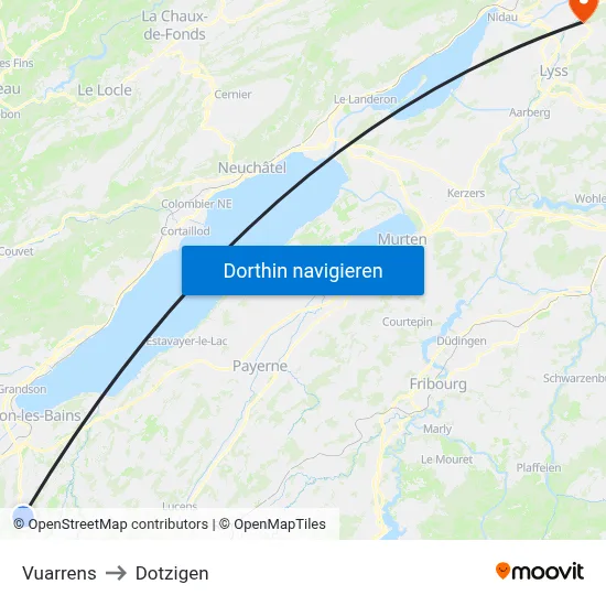 Vuarrens to Dotzigen map