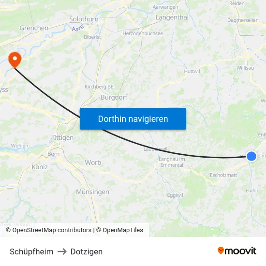 Schüpfheim to Dotzigen map