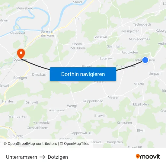 Unterramsern to Dotzigen map